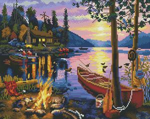 Pieno di trapani acrilici rotondi pittura <span class=keywords><strong>diamante</strong></span> di una calda casa in legno di Lakeside articoli per la decorazione della casa per soggiorno - Product Image 2