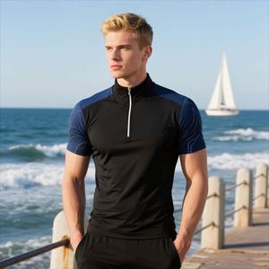 Custom Logo Printed Eco-Friendly Dry Men's <b>Stand</b> Collar Half Zipper <b>Cycling</b> Jersey Slim Fit High Stretch Breathable Sports - Product Image 1