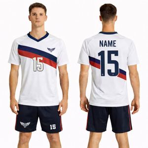 ชุดเสื้อฟุตบอลพิมพ์ลายตามสั่งปี 2026 กางเกงขาสั้นสีขาว คอวี ชุดยูนิฟอร์มฟุตบอล ปรับแต่งชื่อและหมายเลขได้ ผลิตจากโพลีเอสเตอร์ 100% แห้งเร็ว - Product Image 1