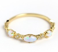 Bague en argent Sterling 925 plaqué or synthétique opale blanche pour fille