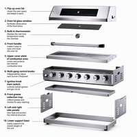 Barbecue à gaz encastrable 6 brûleurs en acier inoxydable pour cuisine extérieure