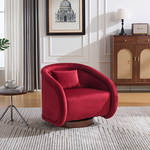 Fauteuil tonneau luxueux en velours <span class=keywords><strong>rouge</strong></span> bordeaux avec rotation à 360° °   Fauteuil pivotant individuel pour salon et chambre à coucher - Product Image 2