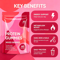 Gummies protéinés ODM OEM TK, best-sellers Amazon, favorisent l'énergie et la santé, 60 gummies, saveur fruits rouges mélangés