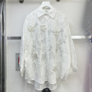 Nueva Blusa de Gasa para Mujer, de Manga Larga, con Incrustaciones de Diamantes, Bordado Tridimensional de Flores, Estilo Moderno - Product Image 2