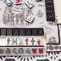 Jeu de Mahjong américain en acrylique, motif crâne noir, tuiles blanches, dos découpé noir, art populaire, 160 pièces, pour soirée de jeu