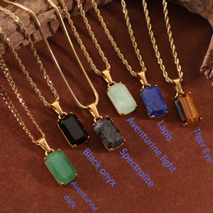 Cadena con colgante de ónix negro de oro de 18K para hombre, collar de piedra Natural de acero inoxidable, lapislázuli azul, abalorio de piedras preciosas de Aventurina, joyería para hombre - Product Image 6