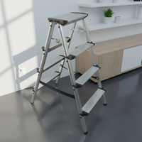 Escabeau en aluminium au design élégant avec 4 marches latérales, échelle de sécurité durable pour la maison, la cuisine et l'appartement