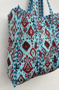 Bolsa de Mano Acolchada de Algodón con Estampado de Bloques, Multiusos, para Trabajo, Viajes, Compras, Bolso de Hombro - Product Image 3