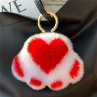 Articles de mode : Porte-clés pendentif patte de chat en peluche de lapin Rex véritable, breloque pour sac à dos et clés de voiture