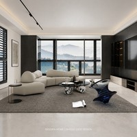 GoldenHome Minimalistische Hochwertige Maßgefertigte Esszimmerbar |   Inseltheke |   LED-Weinpräsentationsregal |   Marmor-Küchenrückwand |   Schwarze Hocker |