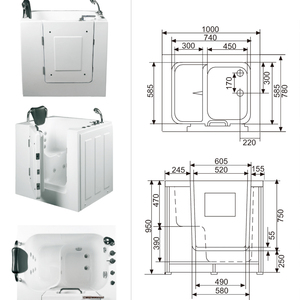 Baignoire assise domestique accessible aux personnes âgées <span class=keywords><strong>avec</strong></span> ouverture de <span class=keywords><strong>porte</strong></span> et de plain-pied, petite unité, baignoire de massage antidérapante <span class=keywords><strong>pour</strong></span> personnes handicapées - Product Image 5