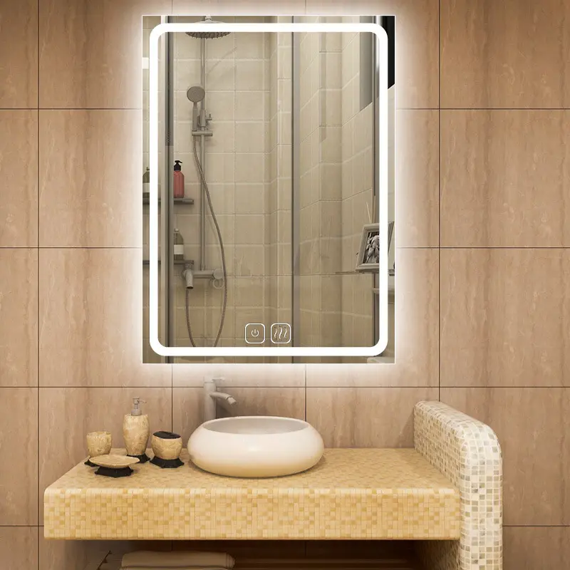 Good Quality Brass Battery Led Light Bathroom Mirror With Clock