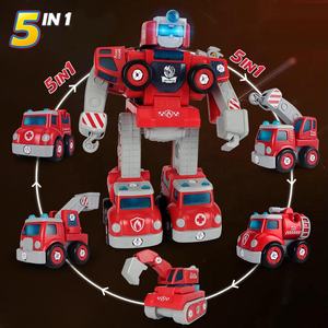 Jouets <span class=keywords><strong>de</strong></span> construction STEM pour enfants 5 en 1 <span class=keywords><strong>Camion</strong></span> <span class=keywords><strong>de</strong></span> pompiers <span class=keywords><strong>de</strong></span> sauvetage Construction Transformer Voiture Démonter Robot Jouets Véhicule pour enfants - Product Image 2