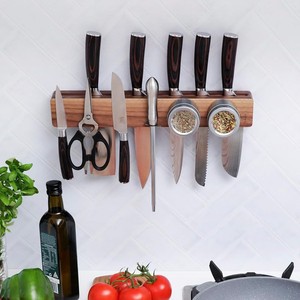 Porte-couteaux magnétique en bois à fixer au mur, étagère de rangement pour 7 couteaux, organisateur d'ustensiles de cuisine - Product Image 1
