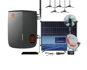 Système d'éclairage solaire domestique <span class=keywords><strong>JUA</strong></span> Energy avec télévision PAYG, télévision à paiement à l'utilisation, énergie solaire, avec télévision 12V DC et ventilateur - Product Image 1