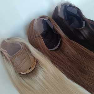 Perruque médicale pour patient atteint de cancer, cheveux humains, base en silicone sans colle, nouée à la main, effet cuir chevelu naturel, longue perruque médicale - Product Image 1