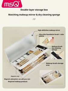 Juego de 8 brochas de maquillaje profesionales de pelo de cabra de doble capa con mango de madera y estuche, compatibles con corrector y brocha de afeitar - Product Image 3