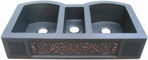 Évier de luxe en cuivre, tablier de ferme, évier martelé <span class=keywords><strong>vintage</strong></span>, triple bol de cuisine, évier rectangulaire pour poste de travail - Product Image 3