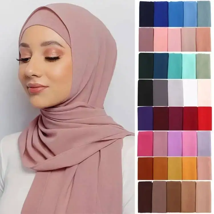 ホット販売86色卸売新スタイル無地女性ソフトスカーフショールラップイスラム教徒シフォンヒジャーブ