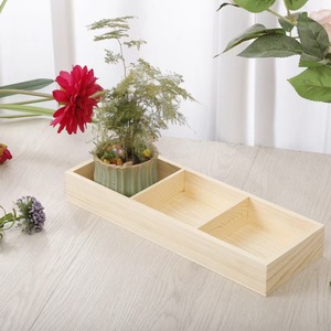 Modern Minimalist Wooden <b>Storage</b> <b>Tray</b> Rectangle 2-3 Compartments Multifunction Home Desktop Organizer Unfinished Solid Wood - Product Image 2