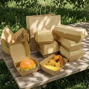 Novo Design de Caixas de Kraft Recicláveis e Ecológicas, Personalizadas, Impressas, Biodegradáveis, Pequenas para Hambúrguer - Product Image 3