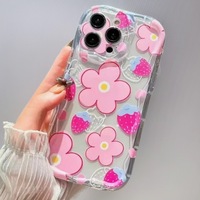Coque de téléphone compatible 17 Pro Max motif fleur de fraise avec support de lanière, design pulvérisé, antichoc, kit de nettoyage Instagram/Western