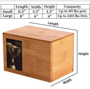 Urne funéraire rectangulaire personnalisée de style classique pour animaux de compagnie, en bois de bambou naturel, avec cadre photo et nom gravé - Product Image 2