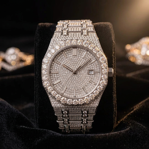 Reloj de Cuarzo con Incrustaciones de Diamantes Moissanite, Correa de Acero Inoxidable, Esfera Redonda, Reloj de Pulsera de Lujo para Hombre - Product Image 3