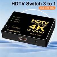 Conmutador de Video 3 a 1 4K Ultra HD, Selector de Video HDTV Manual de 3 Puertos, Conexión Plug and Play, Puerto de Alimentación DC5V