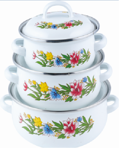 Vente flash : Casserole en émail 671, 16-18-20 cm, ensembles de batterie de cuisine en <span class=keywords><strong>fonte</strong></span>, casseroles en émail au Congo - Product Image 1