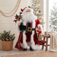 Rote Tartan-Verzierte Weihnachtsmann-Figur mit Goldener Laterne für Schottisches Weihnachtsthema-Set