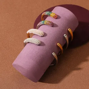 Kleurrijke Zirkoon Parel Ingelegd Rvs 18K Vergulde Open Armband Trendy Sieraden Regenboog Titanium Armband Voor Vrouwen