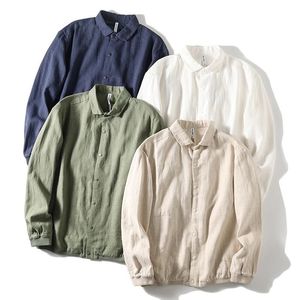 Giacca di <span class=keywords><strong>lino</strong></span> da <span class=keywords><strong>uomo</strong></span> Safari Casual Safari giacca da <span class=keywords><strong>uomo</strong></span> in puro colore senza colletto Retro giacca a vento Ramie - Product Image 4