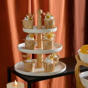 Support en bois émaillé, assiette à gâteau de fête de mariage, supports à gâteau en céramique à 3 niveaux pour Table à Dessert