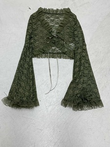 Couverture transparente en dentelle verte pour femme, cardigan court à manches évasées et à nouer sur le devant, haut de plage décontracté style Y2K - Product Image 6