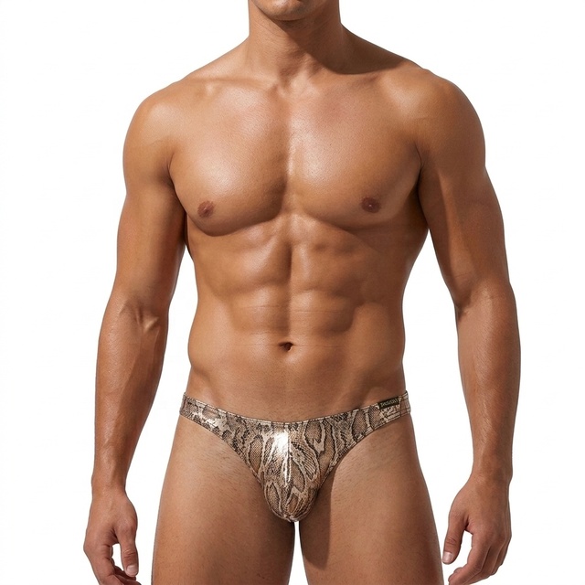 Wholesale Shiny Knitted Low-Rise Gold Silver Black Colorful Bodybuilding Show Men's Underwear with Waist Logo Quick Dry Briefs