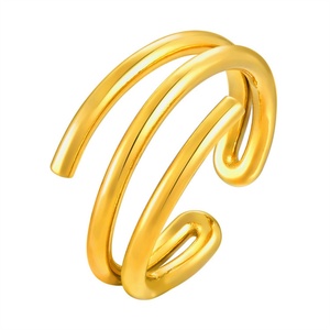 Fashion <b>Dainty</b> Personalized Jewelry Non Tarnish Gold Plated Stainless Steel Irregular Cuff <b>Rings</b> - Product Image 5