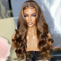 Perruques de couleur brune 13x6 dentelle frontale fermeture perruques cheveux humains pré plumés cheveux vierges brésiliens sans colle dentelle lâche vague perruques