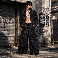 DiZNEW Schwarze Acid-Wash Baggy Cargo Jeans für Herren Multi-Taschen Distressed Weites Bein Hosen High Street Streetwear Kundenspezifischer Hersteller