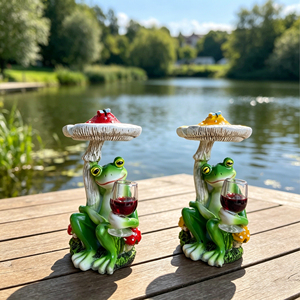 Figurine en résine de grenouille fantaisiste sous un <span class=keywords><strong>champignon</strong></span> - Grenouille avec verre à vin en résine - Artisanat personnalisé OEM en gros directement de l'usine - Product Image 4