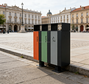 Contenedor de Reciclaje de Acero Galvanizado de 2 y 3 Compartimentos, Cubo de Basura Público con Tambor para Uso en Interiores y Exteriores en Europa y América <span class=keywords><strong>del</strong></span> Norte - Product Image 6