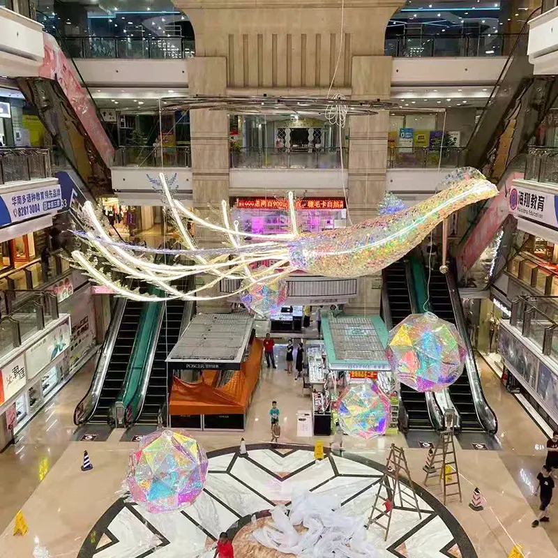Custom large creative multi-color acrylic phoenix shape pendant light for shopping mall chandelier