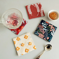 Sous-verre en tissu de coton et lin brodé à motif floral, épais et isolant, pour tasse à café ou table basse