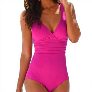 ชุดว่ายน้ำวันพีซสำหรับผู้หญิง คอวี เอวสูง กระชับสัดส่วน สีพื้น ไซส์ใหญ่ ตัดเย็บแบบไฮคัท แห้งเร็ว - Product Image 2