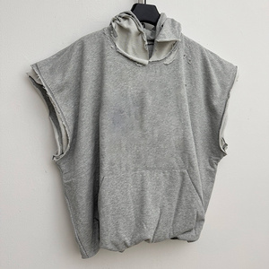 Wholesale Custom Irregular Distressed Sleeveless Boxy <b>Vest</b> Heavy Duty Double-layer Short Style <b>Loose</b> Tank <b>Top</b> Hoodie for Men - Product Image 6