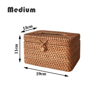 Boîte à mouchoirs en rotin tissé carré rond, panier de rangement de mouchoirs en rotin, cadeau de pendaison de crémaillère - Product Image 3