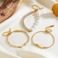 YULING Joyería de Moda, Pulseras de Cuentas de Acero Inoxidable, Pulsera de Perlas Chapada en Oro de Alta Calidad para Mujer