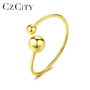 CZCITY Оптовая Продажа Модные в форме ручки с двумя шарами 925 Серебряные кольца для женщин ювелирные изделия с покрытием из золота манжета кольцо для женщин