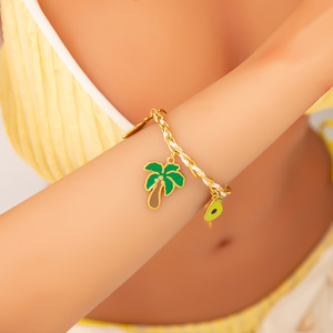 Pulsera de Moda con Dijes de Aleación de Zinc, Elementos Oceánicos, Estrella de Mar, Palmera, Colgante en Color Oro de 18K, Joyería Unisex - Product Image 4