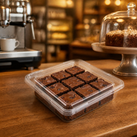 Boîte carrée transparente en PET pour brownies, couvercle jetable, conteneur à pâtisserie recyclable, qualité alimentaire, vente en gros, OEM personnalisé, chewing-gum, gelée